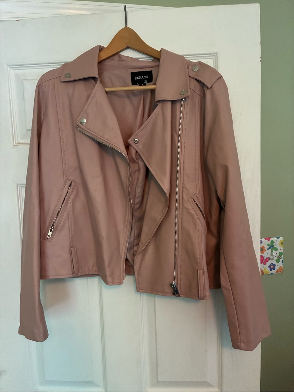 Zenana Outfitters Dusty Rose Faux Leather Moto Jacket